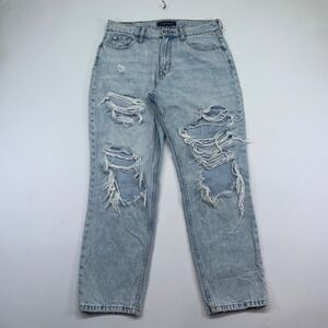 Aeropostale Mom Jeans Size 6 Light Wash Distressed Ripped Denim High Rise Grunge